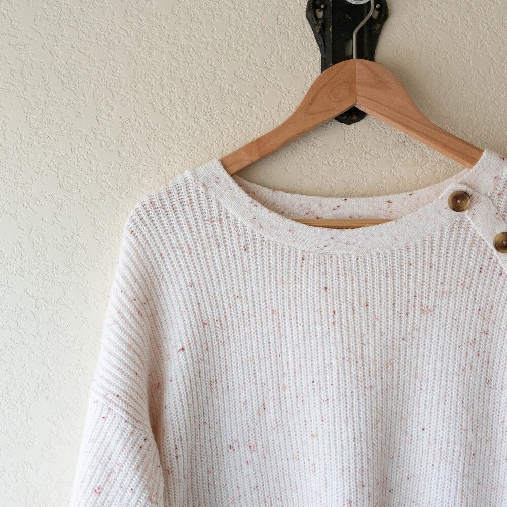 Women's Cream Button-Shoulder Ribbed Sweater - Picture 6 of 8